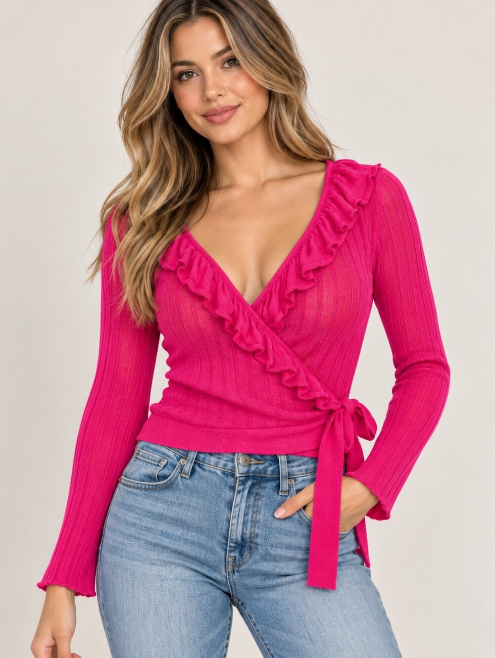 Maeve by Anthropologie Pink Linen Wrap Top